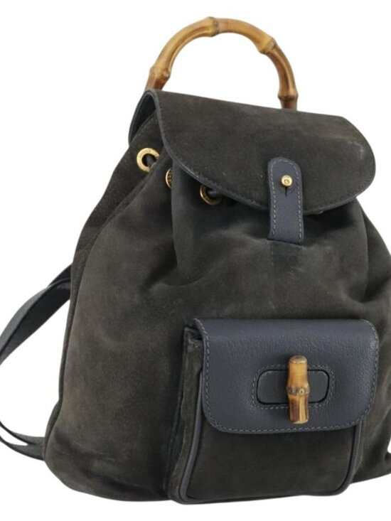 GUCCI Bamboo Backpack Suede Navy Gold 003 1705 0030 Auth 158464 main image 6